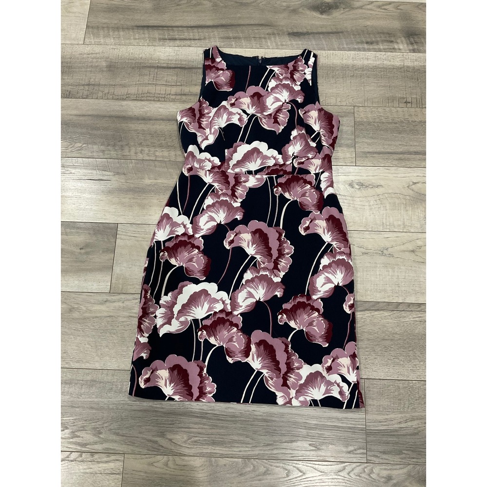 Ann Taylor Factory Petite Floral Sheath Dress Navy Plum Sleeveless 6P - Picture 8 of 8